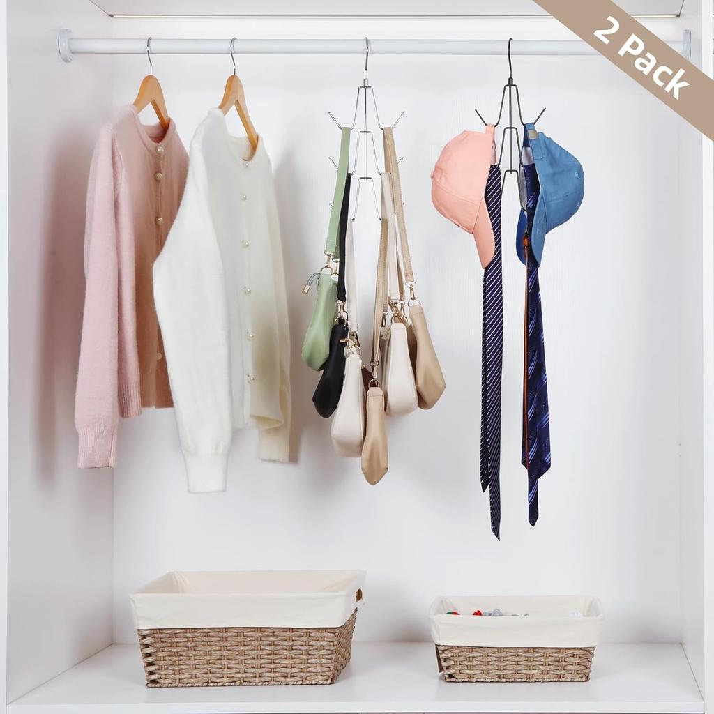 TOPIA HANGER Purse Hanger Organizer for Closet, 2-Pack Handbag Organizer Hanger, 360°Swivel Metal Purse Hooks, Bag Rack, Belt Organizer, Tie Rack,
