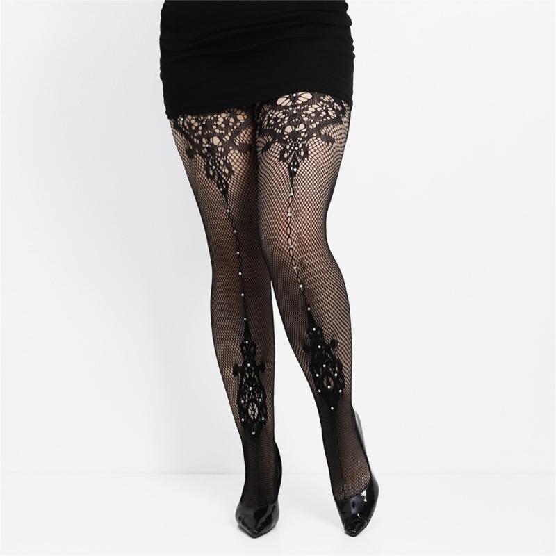 Womens Flower Jacquard Fishnet Suspender Tights Sparkly Rhinestones Mesh Thigh High Stockings Garters Pantyhose Lingerie
