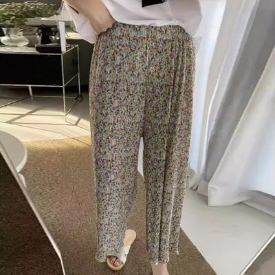 Pantaloni da Donna Pieghe Pantaloni Gamba Lunga Vita Larga Stampati Floreali Drappeggiati Elastici Alti Casa Lounge