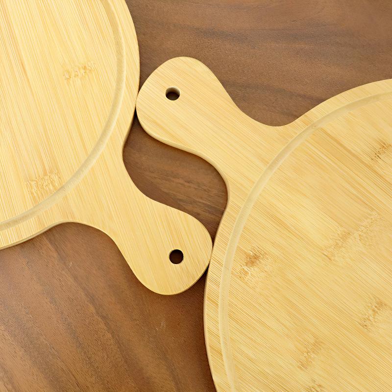 Japanese Style Bamboo & Wood Pizza Board - Round Tray with Handle (8", 9", 10")
