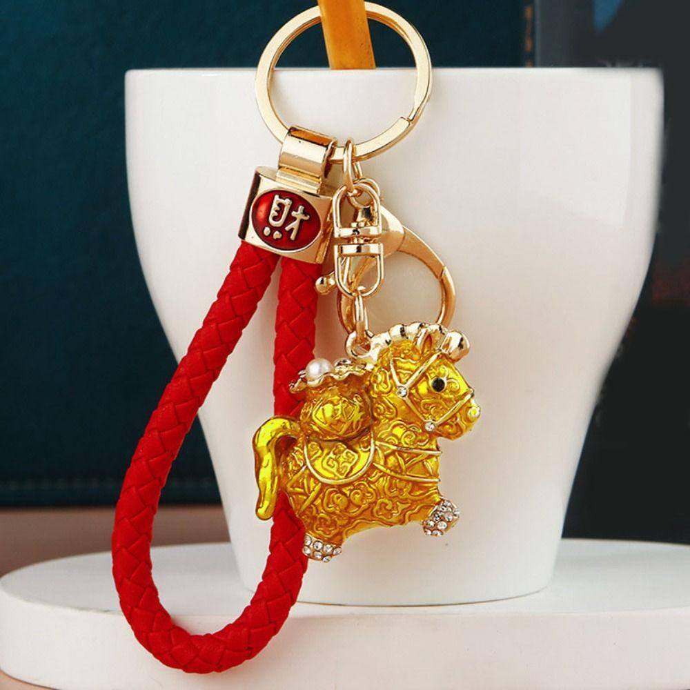 Zircon Zodiac Horse Pendant Exquisite New Year Pendant Sweet Horse Year Keychain  Car Key Ring