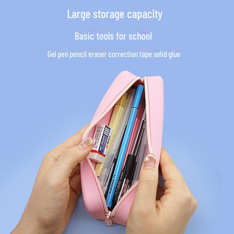 Large Capacity Silicone Pencil Case - Gradient Color, Dirt-Resistant, Creative & Simple Design with Zipper for Students