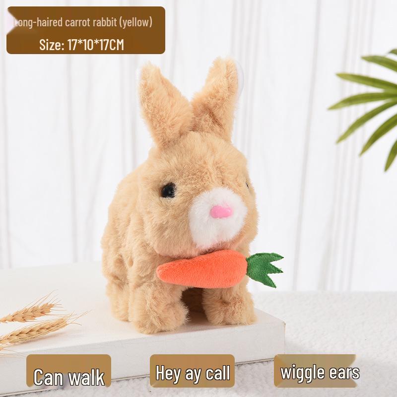 Plush Interactive White Rabbit Toy - Walking, Talking, Ear-Wiggling, Mouth-Moving Long-Haired Pet Simulation.