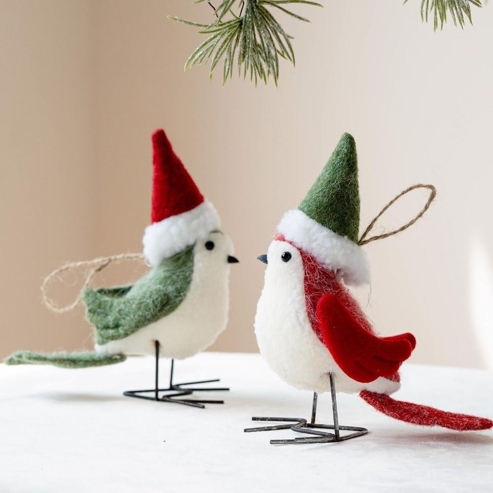 Soft Plush Christmas Hanging Pendant Creative Wreath Bird Ornaments Xmas Tree Cute Birds  Fireplace