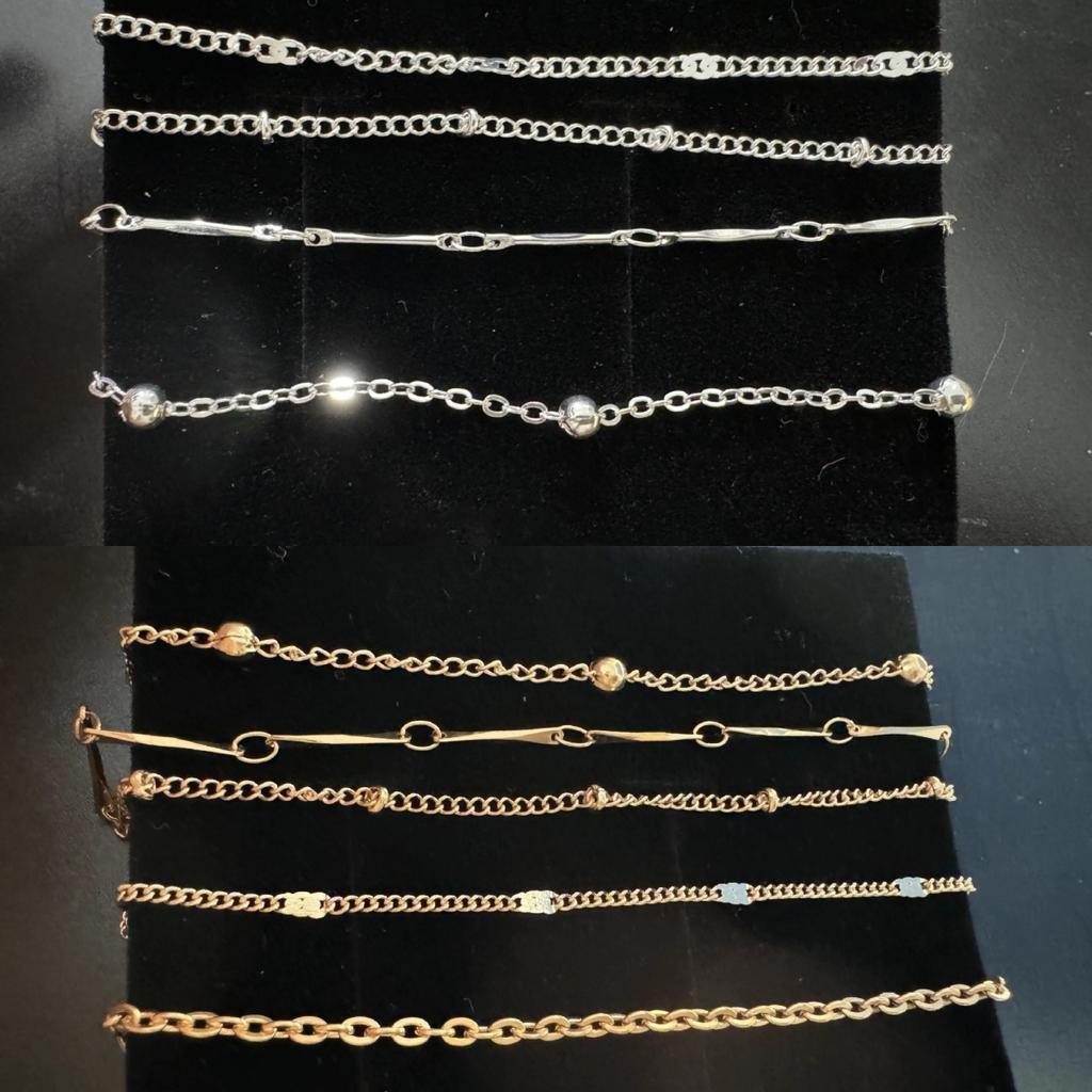 5 Pcs/Set Unisex Silver Plated Stainless Steel Anklets Summer Beach Bracelet Jewelry Accessory for Valentine's Day Gift