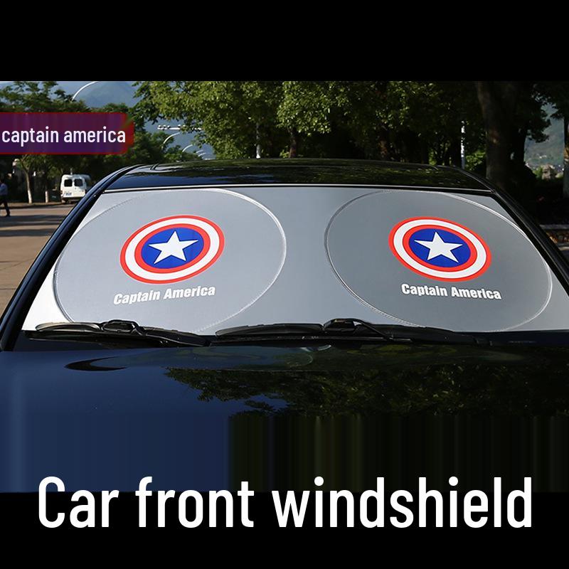 Captain America, Superman, Batman Car Windshield Sun Shade - Cartoon Double Ring Summer Shade Captain America Front Shield 2cm Trim - 1 Piece