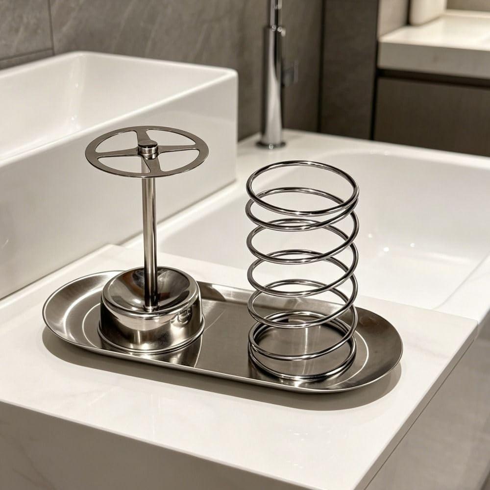 1Pcs Stainless Steel Toothbrush Toothpaste Holder Wall Mounted Bathroom Storage Rack Organizer Cup No Drill for Countertop Home