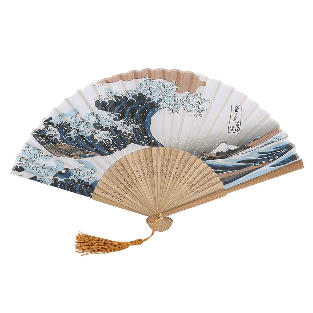 Elegant Janpanese Style Painted Waves Retro Bamboo Folding Fan Home Office Decoration(#1)