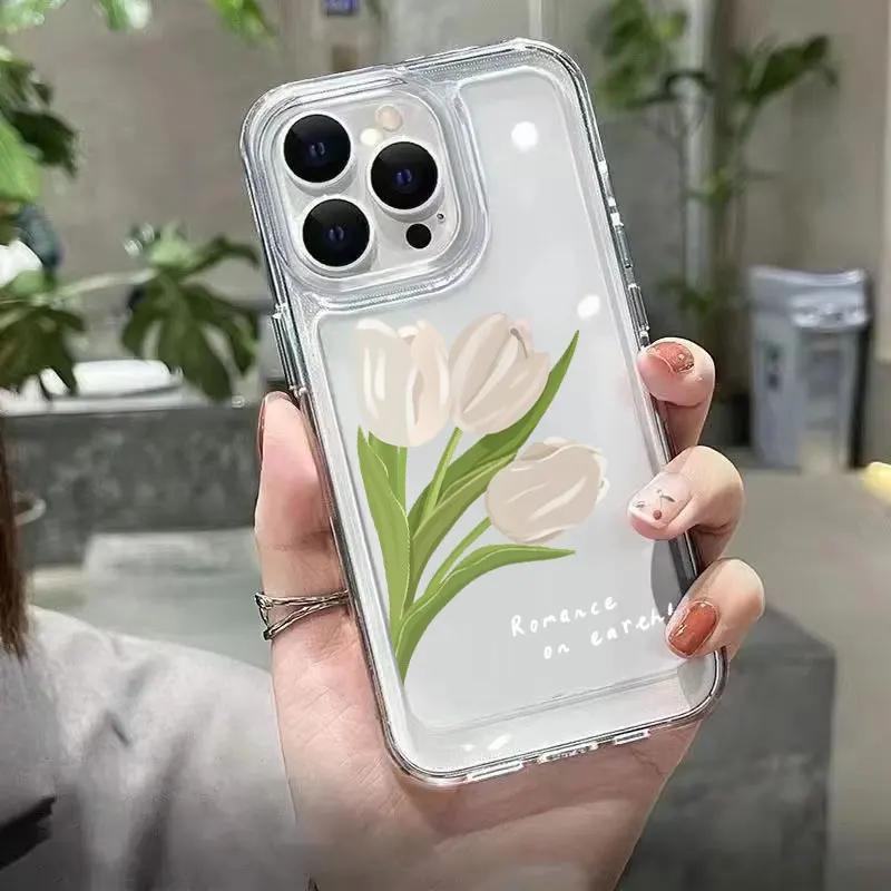 Tulip Flower Phone Case For iPhone16 14 Pro Max Case For iPhone 11 12 13Pro Max Mini XR 7 8 14 Plus XS Max X SE Soft Clear Cover