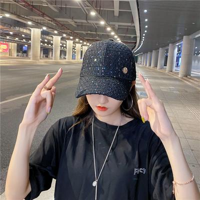 Baseballkappe mit breiter Krempe für Damen, Hut im koreanischen Stil, Herbst- und Wintermode, Ins-Pailletten, vielseitige, verdickte Schirmmütze, trendig