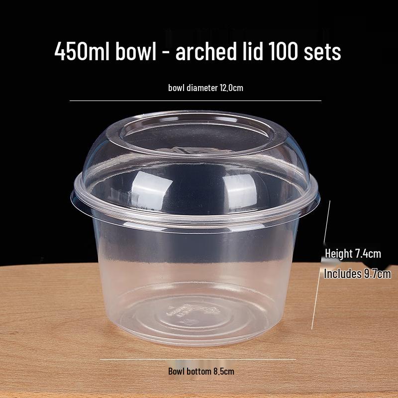 Wuhe 450ml Disposable Meal Prep Bowls with Domed Lids (100 Sets)