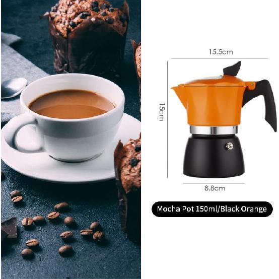 Aluminum Coffee Maker 150ML, Stovetop Moka Pot for Classic Italian and Cuban Cafe Brewing,15.2oz Orange and Black Octagonal Transparent Cover Cuban,
