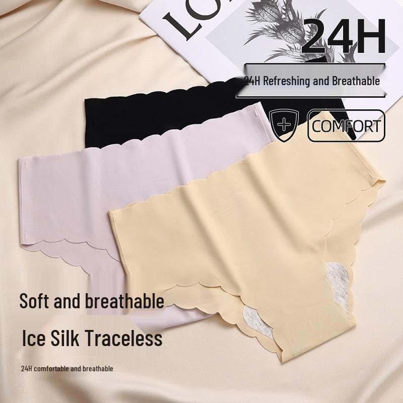 Ice Silk Seamless Low-Waist Women's Panties, Breathable with Pure Cotton Crotch, Butt Lifting, Slim Fit for Young Ladies.