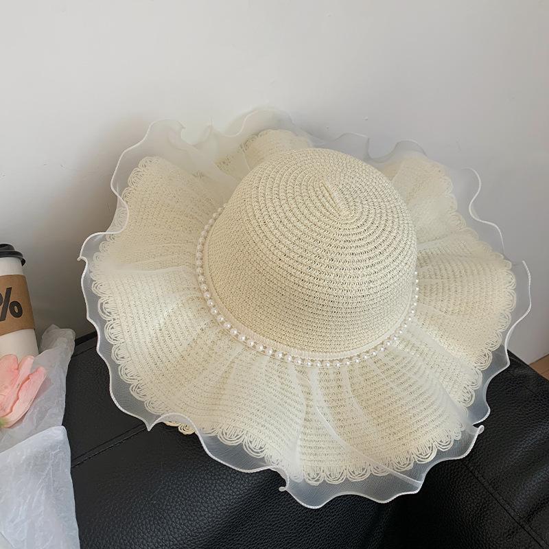 Lace Straw Hat, Female, Summer Large Brim, Outdoor, UV Resistant, Woven Straw, Sun Hat, Beach Hat By The Sea