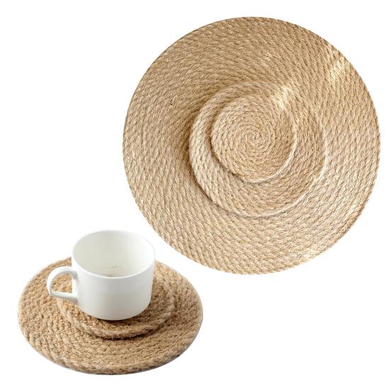 Handwoven Jute Placemat Heat-Resistant Table Mats for Kitchen Dining Round Coaster Thickened Insulation Mat for Home Kitchen Use
