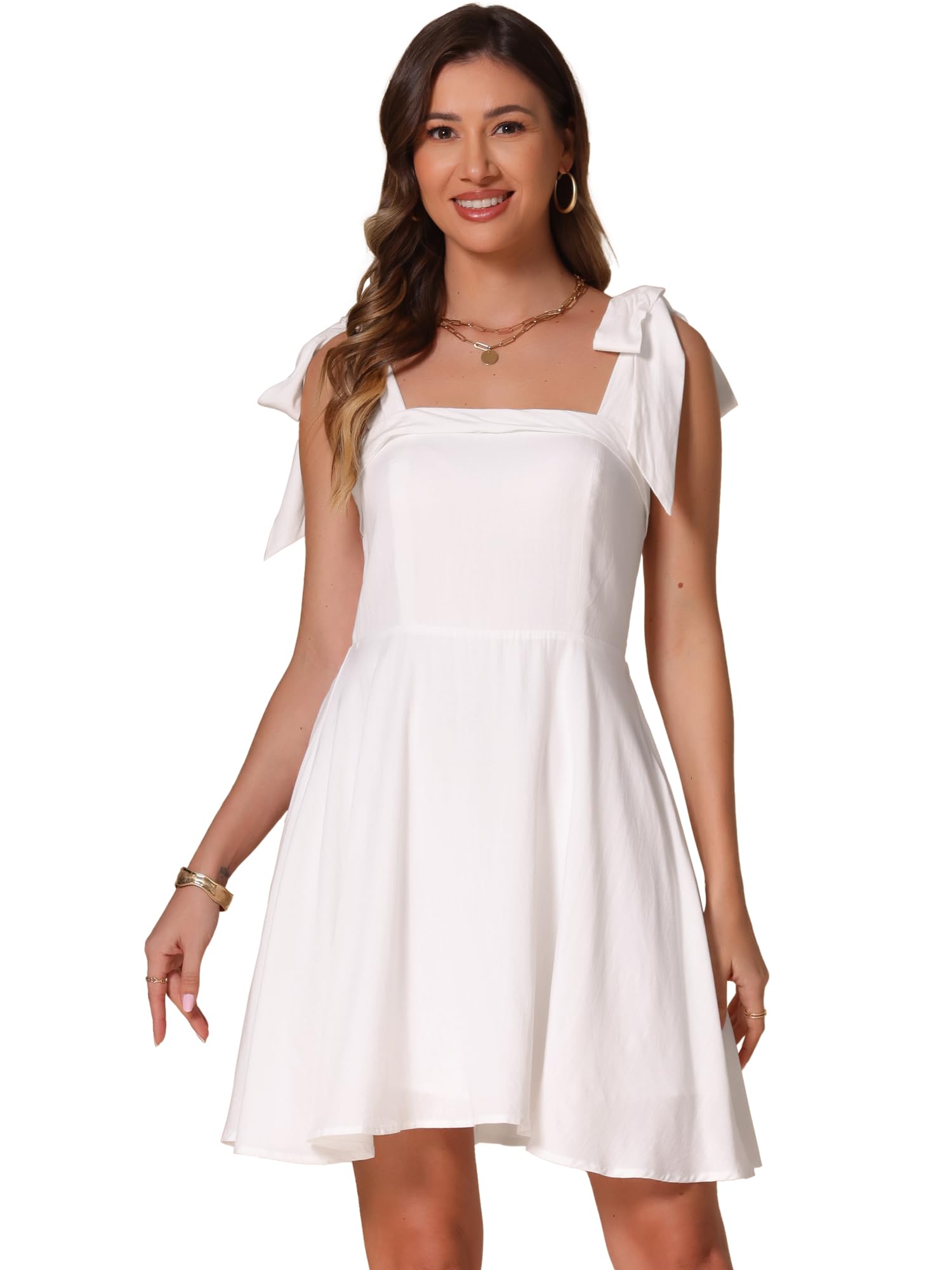 

Allegra K Women s Square Neck Tank Casual Dress, Sleeveless Smock Dress, White, Size M