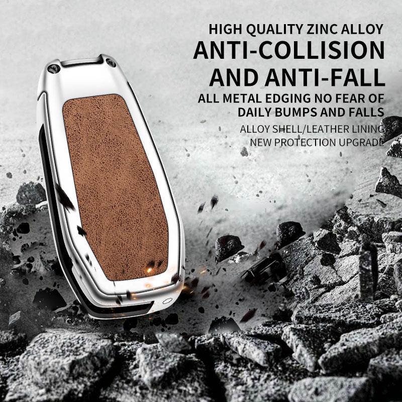 Interior Mouldings Leather Car Metal Key Case Cover For Ford Focus Fusion Mk2 Mk7 Explorer Ranger Uncut Blank HU101 Blade Key Ch