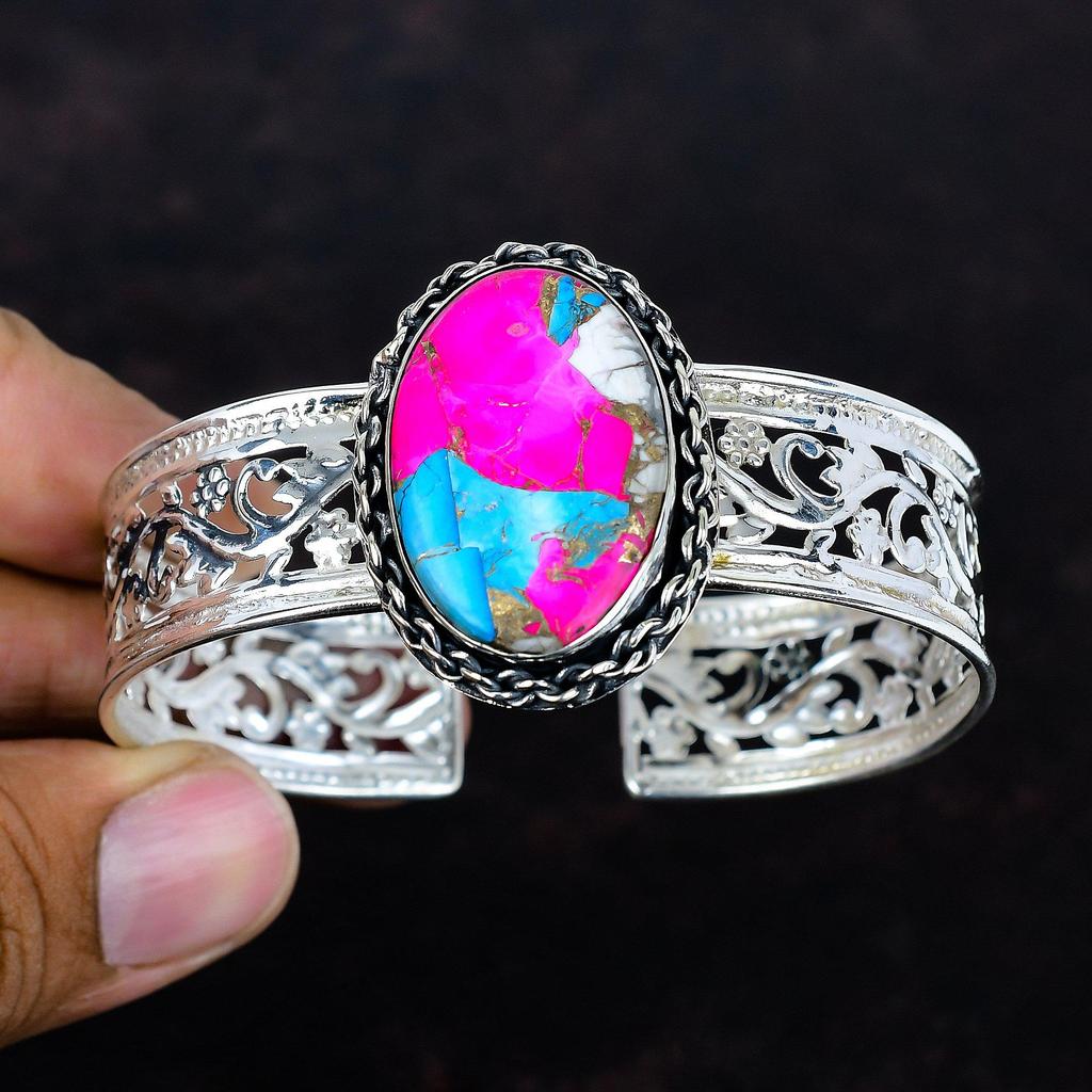 Cotton candy turquoise bangle genuine gemstone bangle antique jewelry 925 sterling silver cuff bracelet adjustable bangle handmade bracelet