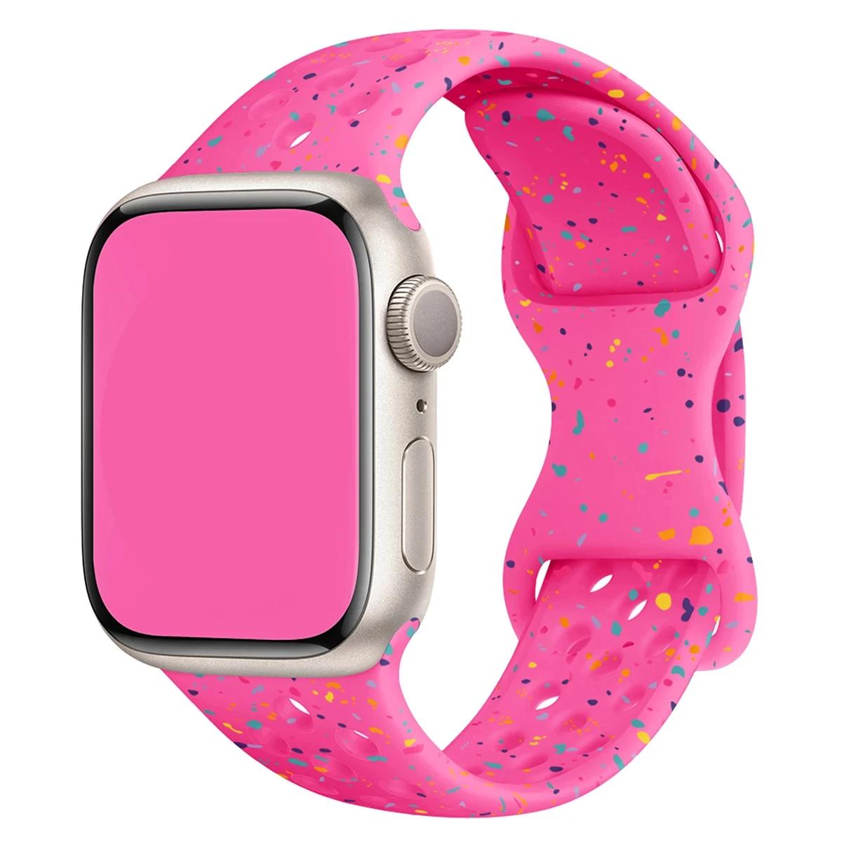 

Ремешок Color Particles для Apple Watch Ultra 2 49 мм 45 мм 44 мм Силиконовый браслет для IWatch Series 9 8 7 6 5 41 мм 42 мм SE 4 3 S10-46mm мятный зеленый