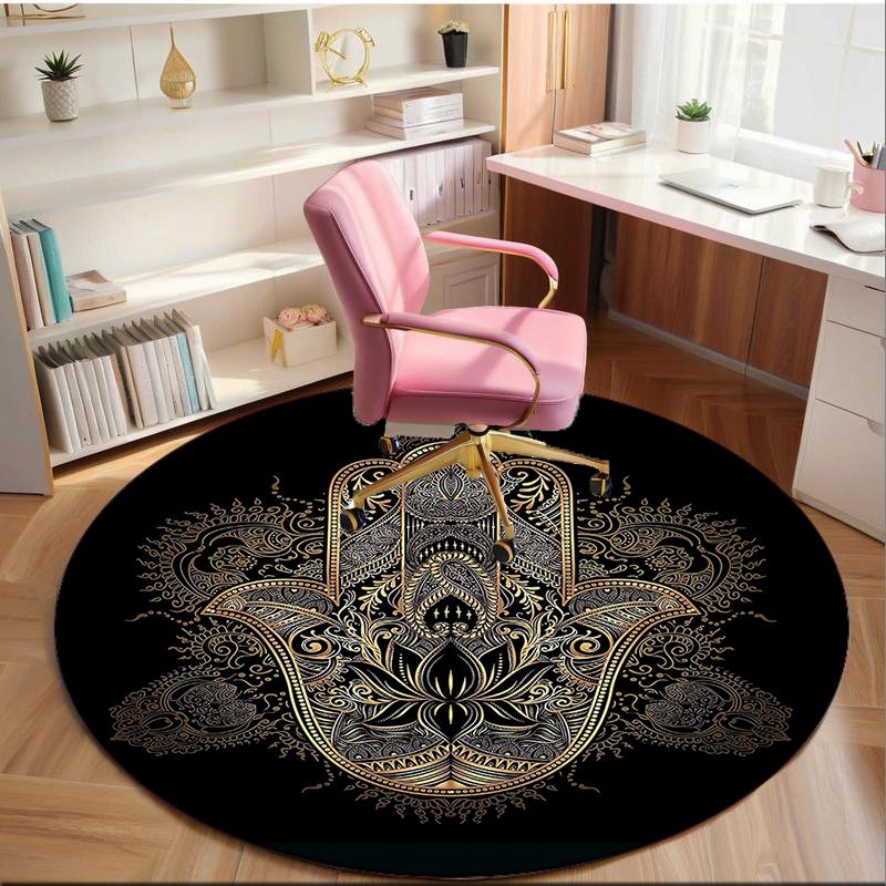 Alfombra redonda con diseño de mano de Fátima dorada, Cojín para silla, Alfombra redonda para entrada, Alfombras redondas suaves para sala de estar, dormitorio, decoración de alfombra circular, regalos