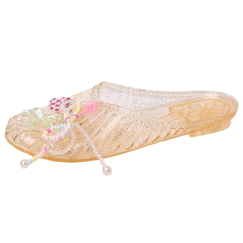 Fairy Wind Bag Head Cool Slippers Female 2025 Summer New Beaded Flat-bottomed Slippers Sweet Bow Water String Shoe Flower