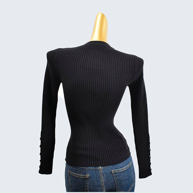 and Winter Halterneck V-neck Slim-Fit Long Sleeve Knitting Sweater Pullover All-Matching Thread Pure Color Bottoming Shirt Women's Clothing Tops