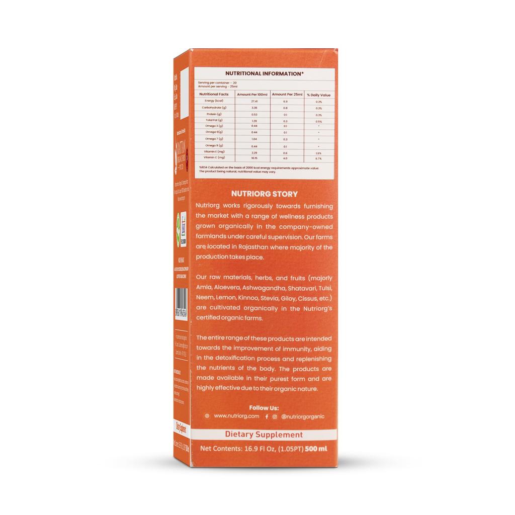 Nutriorg Pure Sea Buckthorn Juice Concentrate Pulp 1L (500ml*2) | Cold Pressed | 100% Himalayan Berry Pulp | Omega 3,6,7,9 & Vitamin C | Best for I
