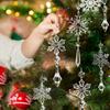 15pcs Elegant Crystal Snowflake Ornaments with 393.7inch Long Silvery Rope, Christmas Tree Acrylic Snowflake Winter Wonderland Decorations, Sparkling