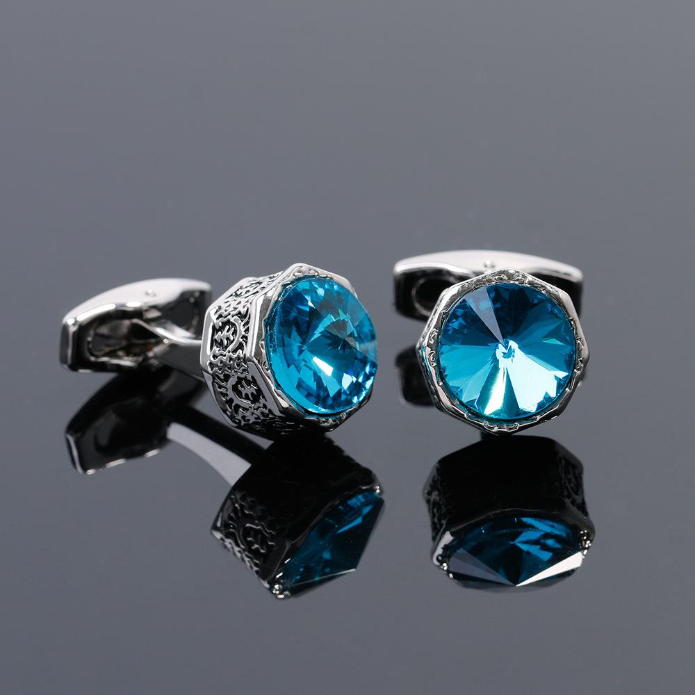 Men's cufflinks cross-border hot-selling fashion creative exquisite crystal blue green shirt accessories 1 pair wholesale