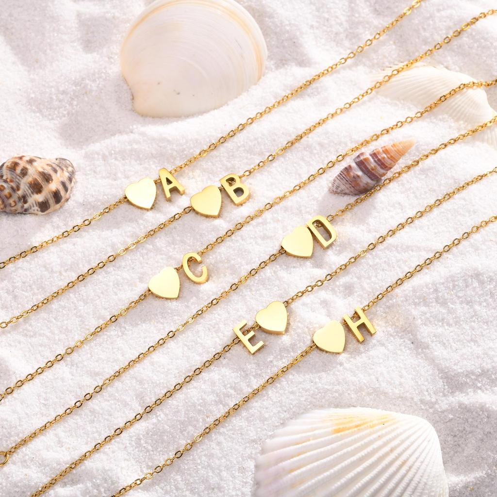 Bohemia A-Z Letter Initial Anklet for Women Gold Color Heart Alphabet Ankle Bracelet Beach Party Travel Fashion Foot Jewelry