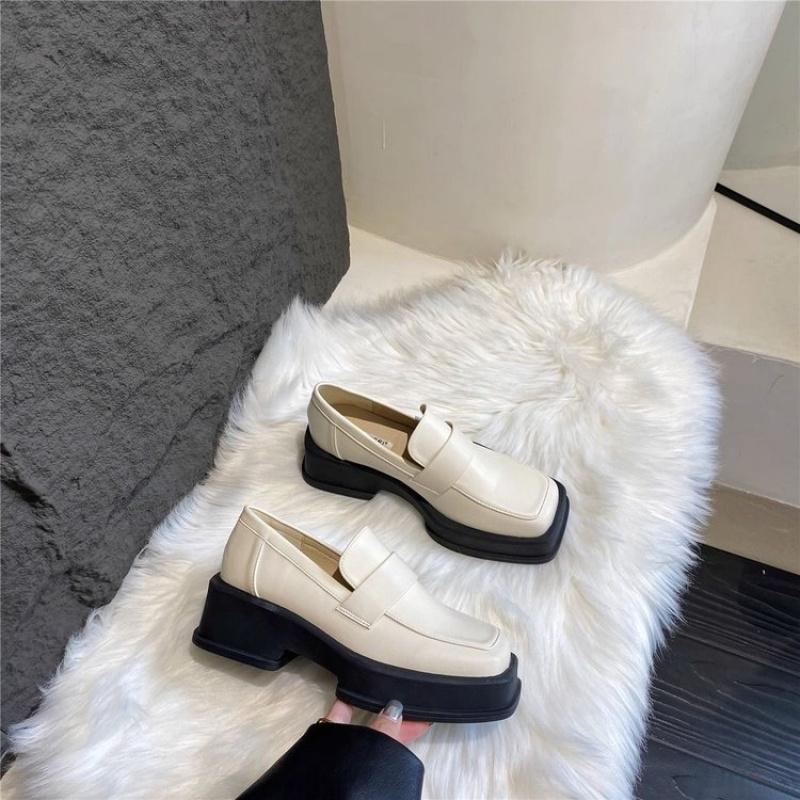 Retro Thick-soled Square-toe Women's Loafers Black British Style Versatile Spring Single Shoes Small Leather 2025