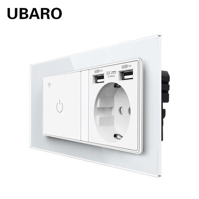 Standardowy inteligentny przełącznik dotykowy ue z gniazdem Usb panel ze szkła hartowanego kryształowego 220v wtyczka przerywająca praca z inteligentnym życiem Tuya