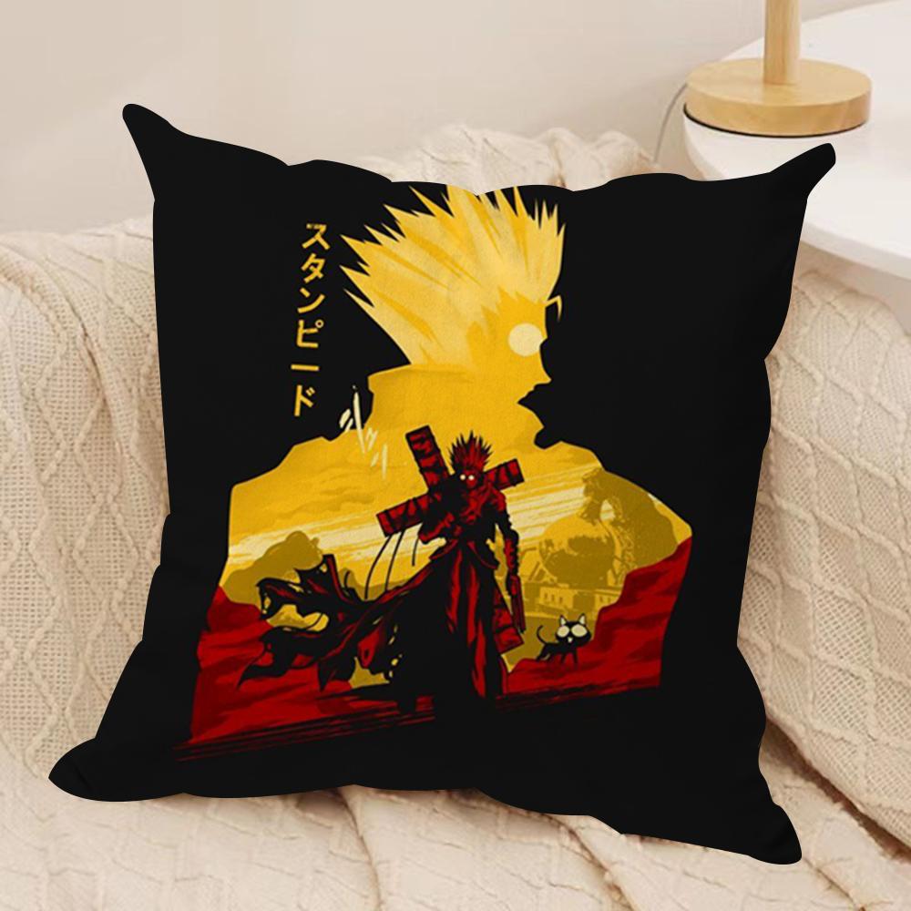 Cool Anime TTrigun Cushion Cover Soft Plush Fabric DoubleSided Printed Sofa Cushion Cover for All Seasons Home Decor Gift