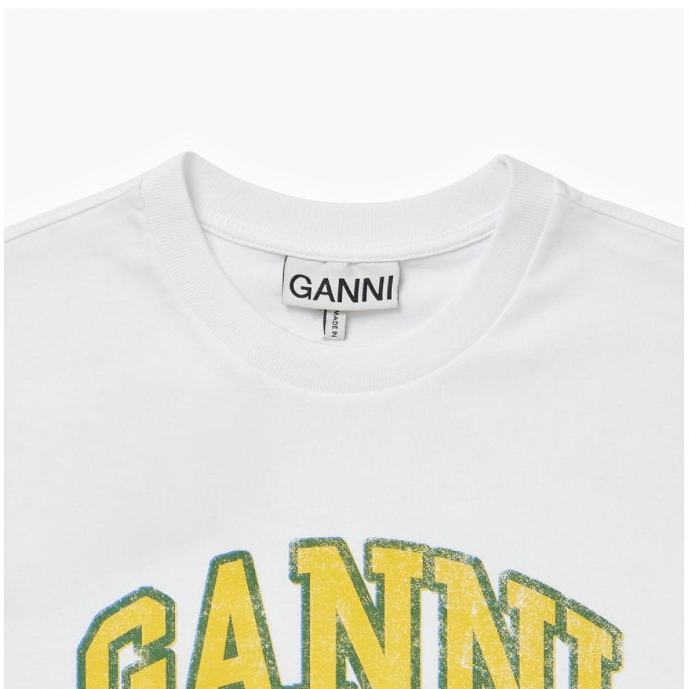 Ganni T3529 151 Peach Logo Print Women S Short Sleeve Tee