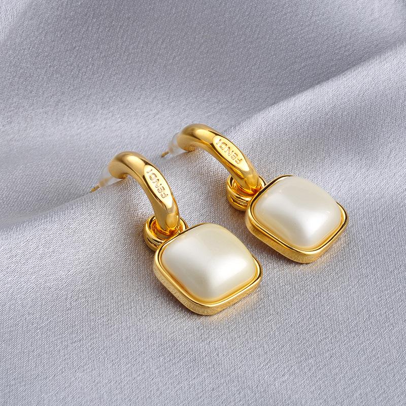 French Tassel Drop Earrings, Square Pearl Studs, Simple Earrings, Modern Statement Dangle Jewelry