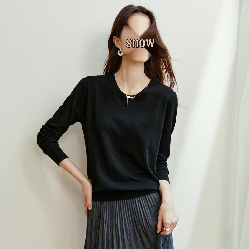 Carbammi Women's Round Neck Long Sleeve Short Knit Pullover Top