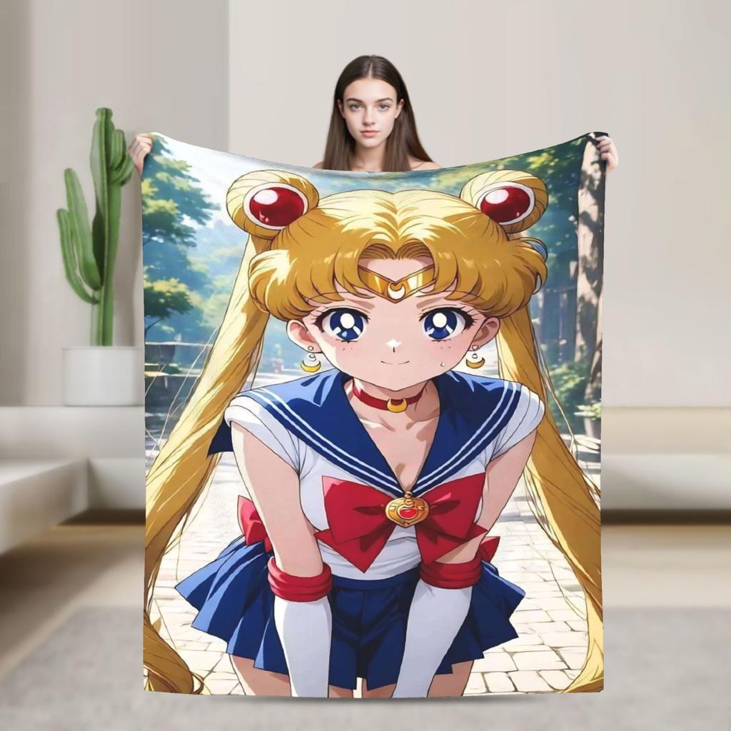 S-SAILOR Anime M-MOON Blankets  Warm Soft Funny Plush Bedding Throws For Children Home Decor Flannel Bedspread Bed Cover