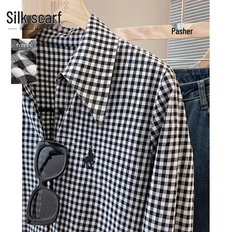 Sybill She Women s Contrast Plaid Lapel Shirt M