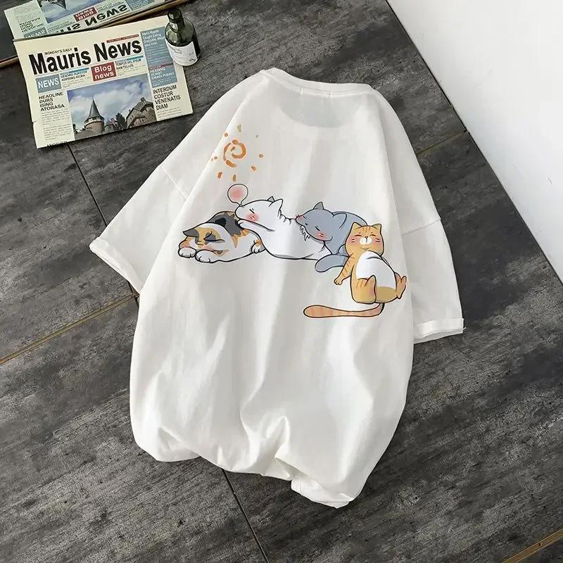 Round Neck Short Sleeve T-shirt for Men and Women Loose Casual Top Couple Top Hong Kong Style Summer Fashion