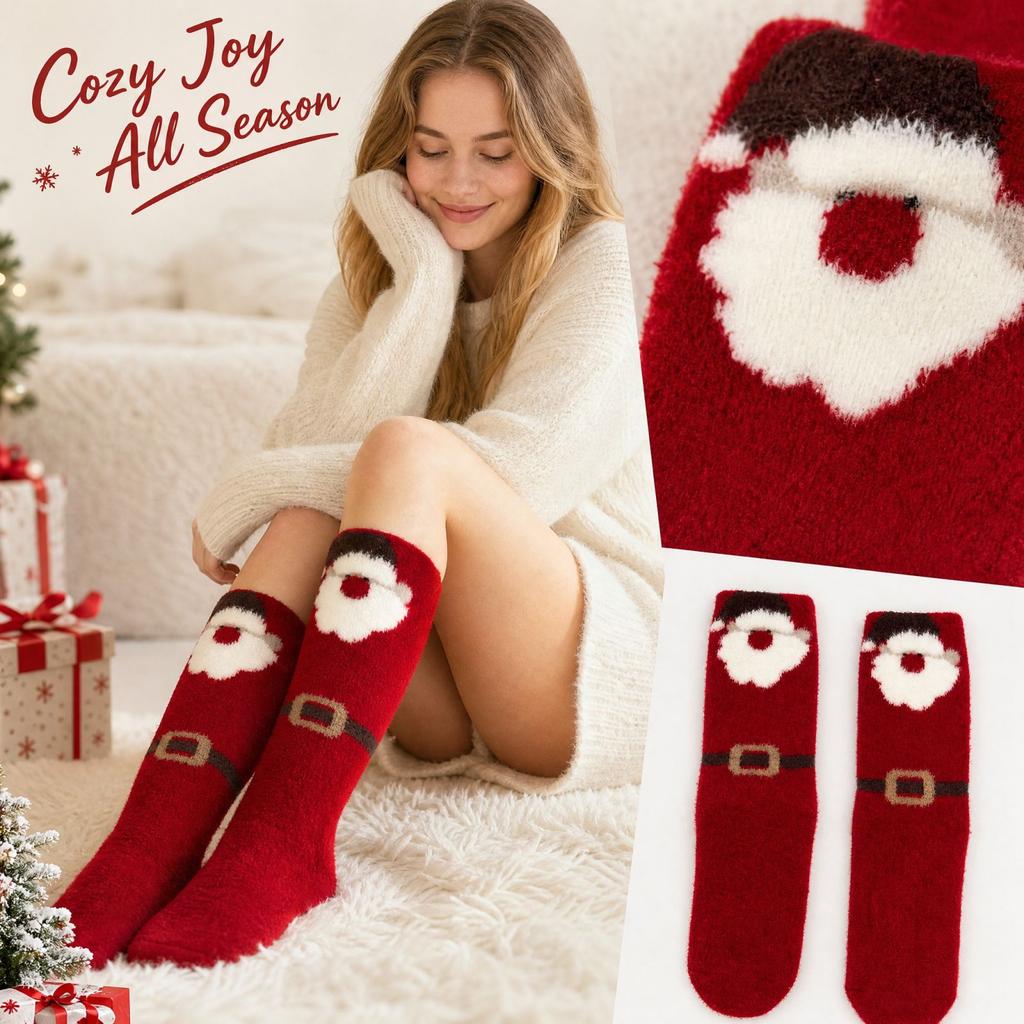 Women's Christmas Plush Mid-Calf Sleep Socks Soft Cozy Winter Warm Socks for