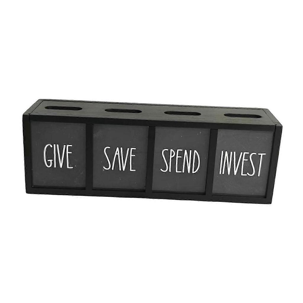 Wooden Piggy Bank Money Saving Box Rustic for Bills with 4 Compartments Change