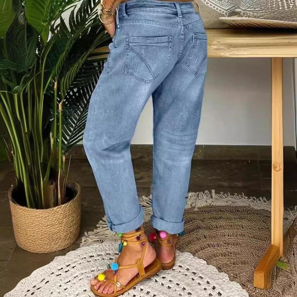 Women Stretch Ripped Distressed Skinny High Waist Denim Pants Shredded Jeans Trousers Slim Jeggings Ladies Spring Autumn Wear