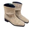 Sheepskin Version Korean Leather Square Head Retro Stacking Boots Women's Thick Heel Short Boots Small Martin Boots Western Cowboy Boots