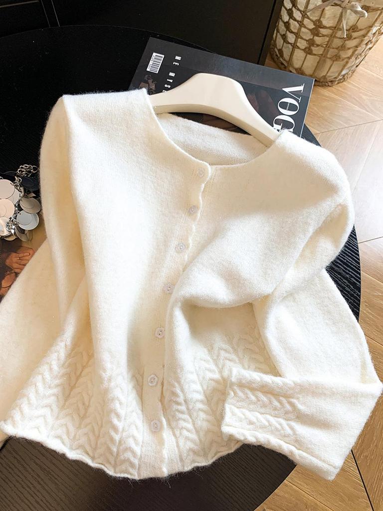 Women's 2026 Slimming Loose Knit Cardigan - Soft & Fluffy Crocheted Sweater Top for Autumn/Winter