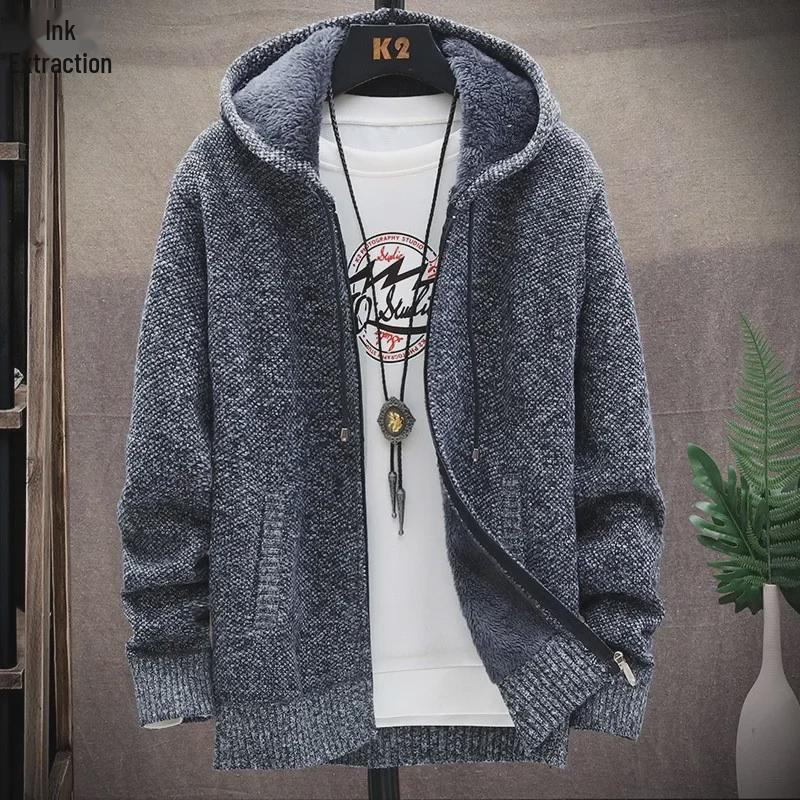 Men's Korean Slim Fit Sweater - Autumn/Winter Knitted Jacket with Thick Velvet