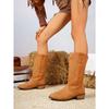 British Style Suede Pointed Toe Low-heeled Knight Boots for Winter 2025 New Plus-size Embroidered Sleeve Mid-leg Boots