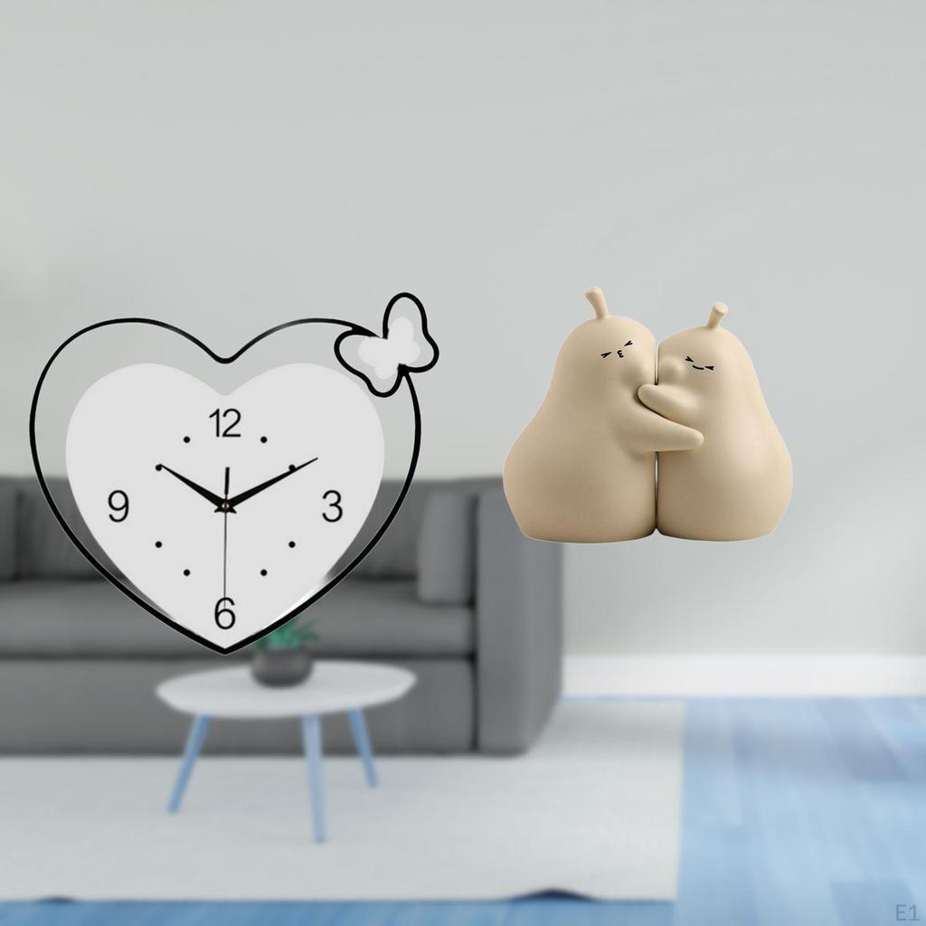 Heart Shape Wall Clock Acrylic Book Stand Ceramic Decoration Creative Design Quiet Movement