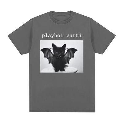 Rapper Playboi Carti Cat Graphic Print T-shirt Vintage 90s Vintage Hip Hop T Shirt Fashion Casual Oversized T-Shirts Streetwear