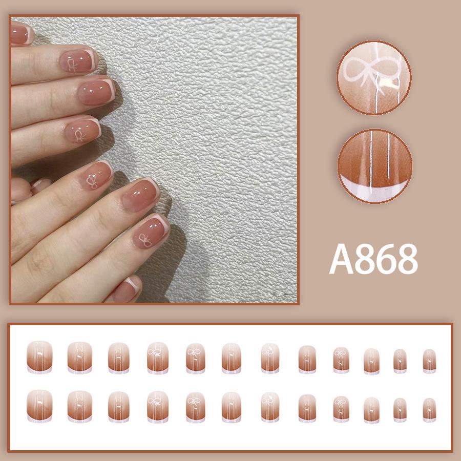 Autumn/Winter Nude Pink Bow Nail Stickers - 24pcs Whitening Set