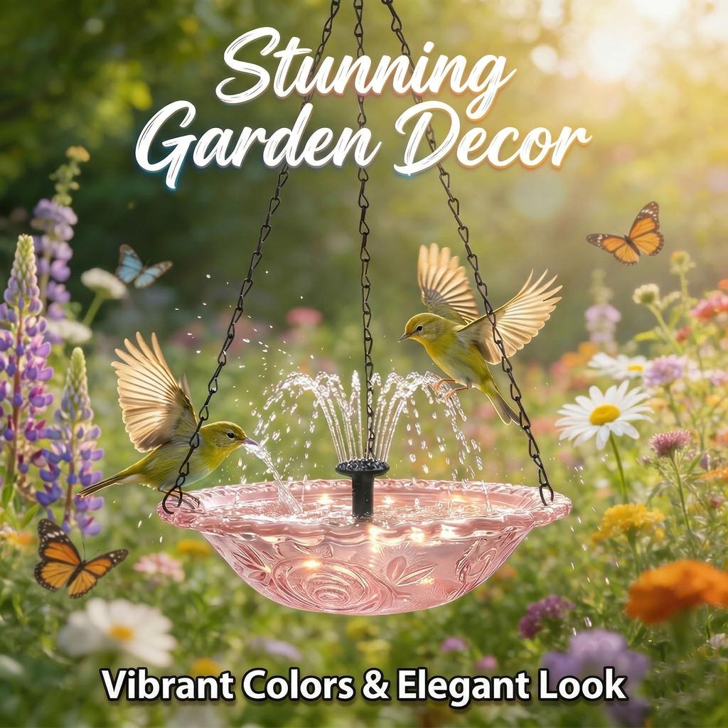Outdoor Hanging Bird Bath with Solar Fountain Hanging Solar Bird Bath Fountain for Outdoor Garden Backyard Patio Lawn